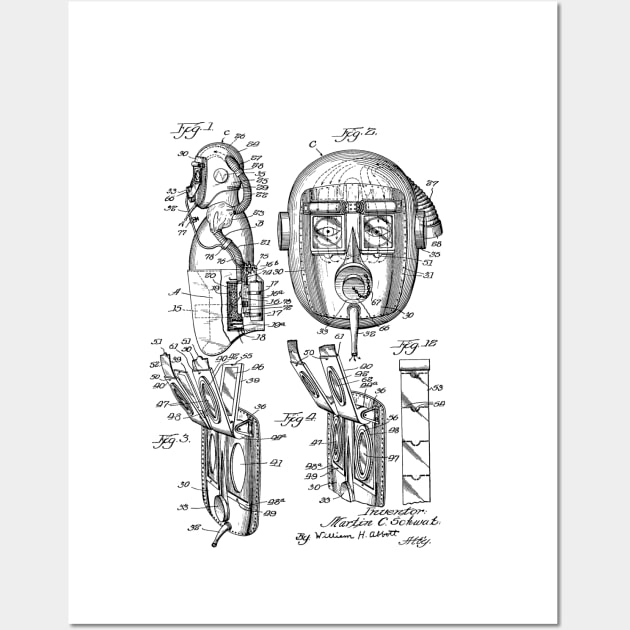 Gas Mask Vintage Patent Hand Drawing Wall Art by TheYoungDesigns